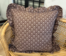 Load image into Gallery viewer, 20” x 20” Ruffle Mocha Brown Block Print Floral Decorative Throw Pillow Cover