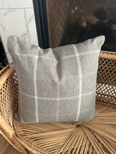 20” x 20” Grey Cream Check Plaid Throw Pillow Cover