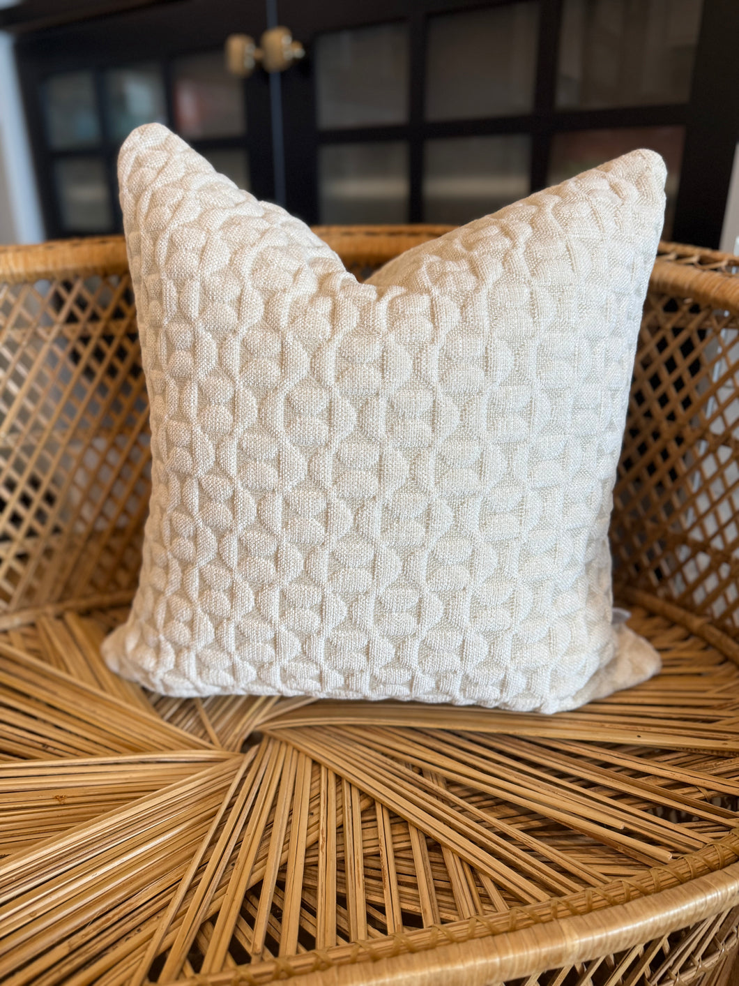 18” x 18” Luxe Cozy Quilted Ivory Throw Pillow Cover