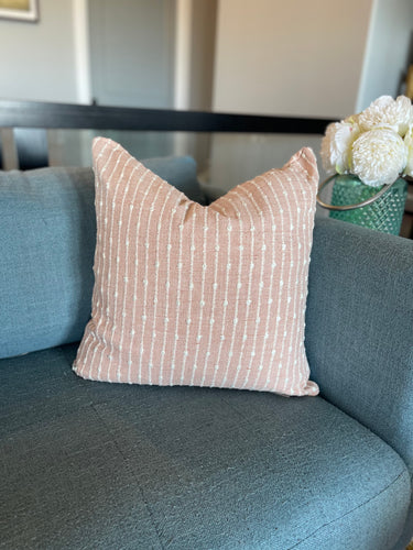pink woven textured striped pillow cover